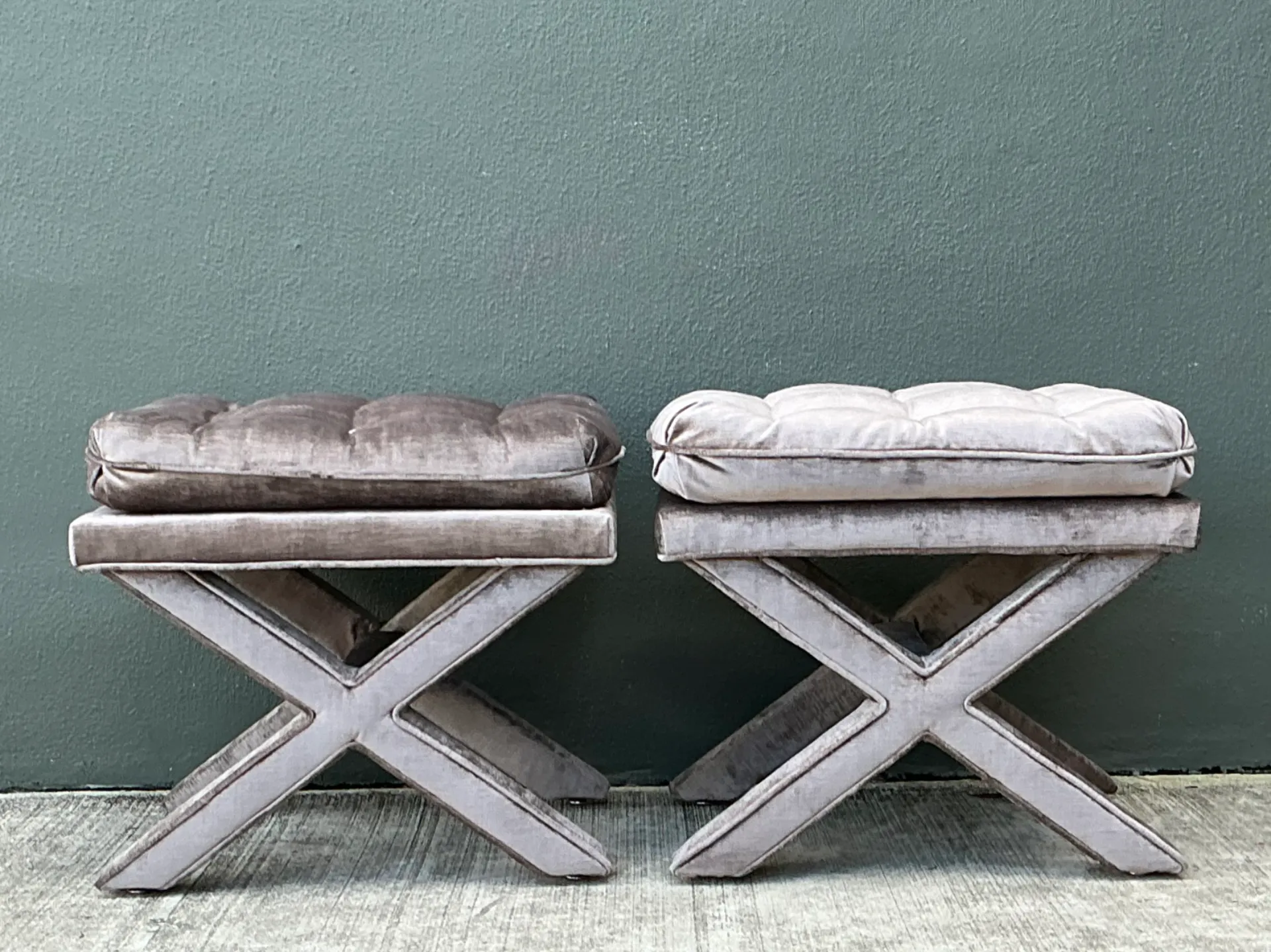 Vintage Tufted Velvet X Benches - A Pair — additional photo 6