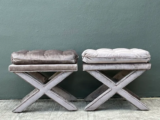 Vintage Tufted Velvet X Benches - A Pair — additional photo 6