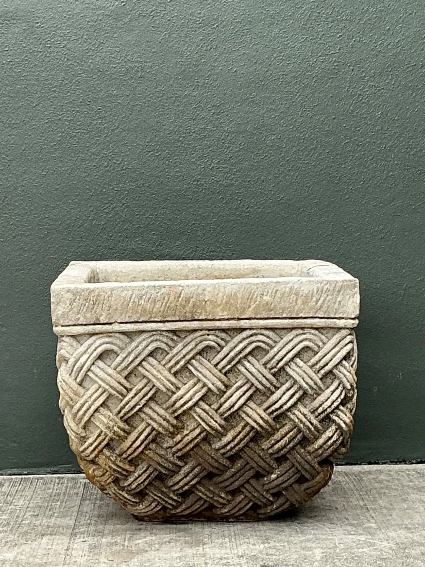 Vintage Basketweave Stone Planter — additional photo 8