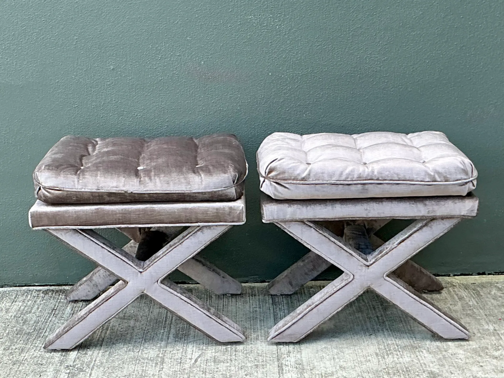 Vintage Tufted Velvet X Benches - A Pair — additional photo 4
