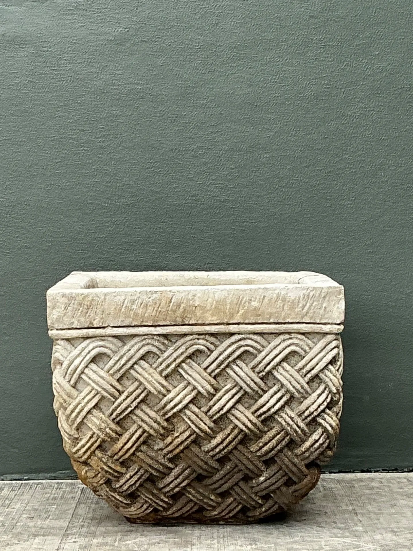 Vintage Basketweave Stone Planter — additional photo 2