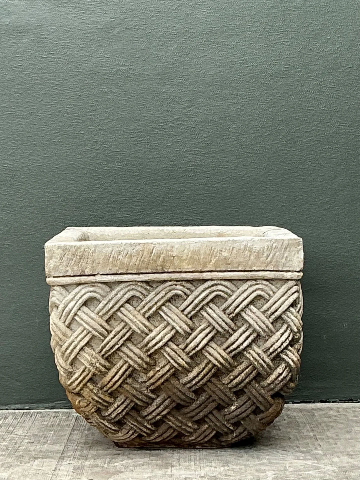Vintage Basketweave Stone Planter — additional photo 3