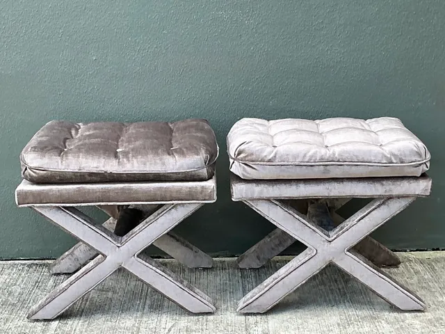 Vintage Tufted Velvet X Benches - A Pair — additional photo 1