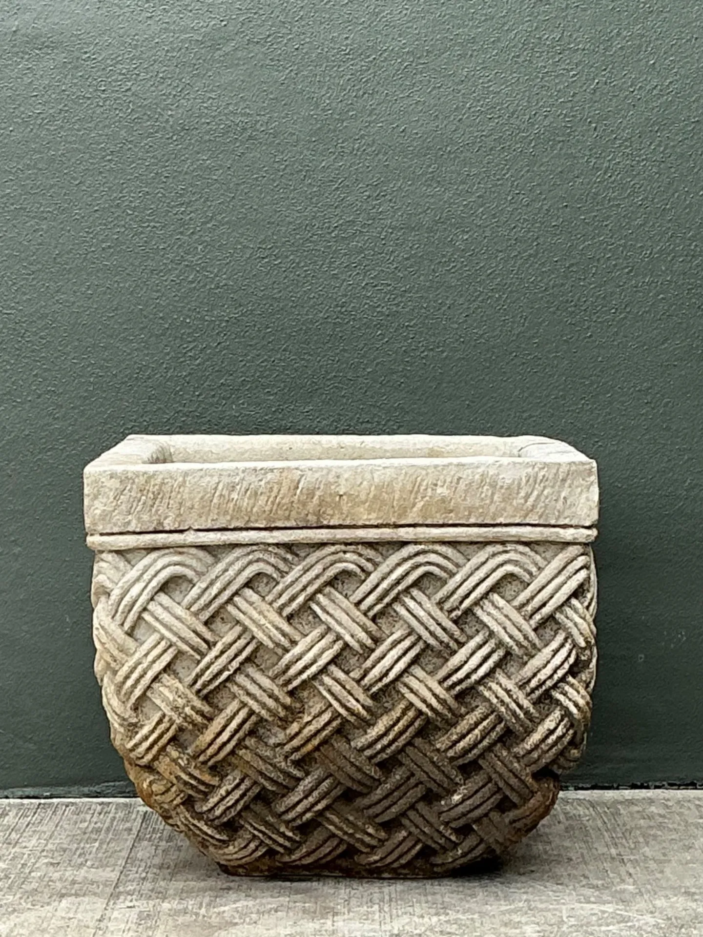 Vintage Basketweave Stone Planter — additional photo 4