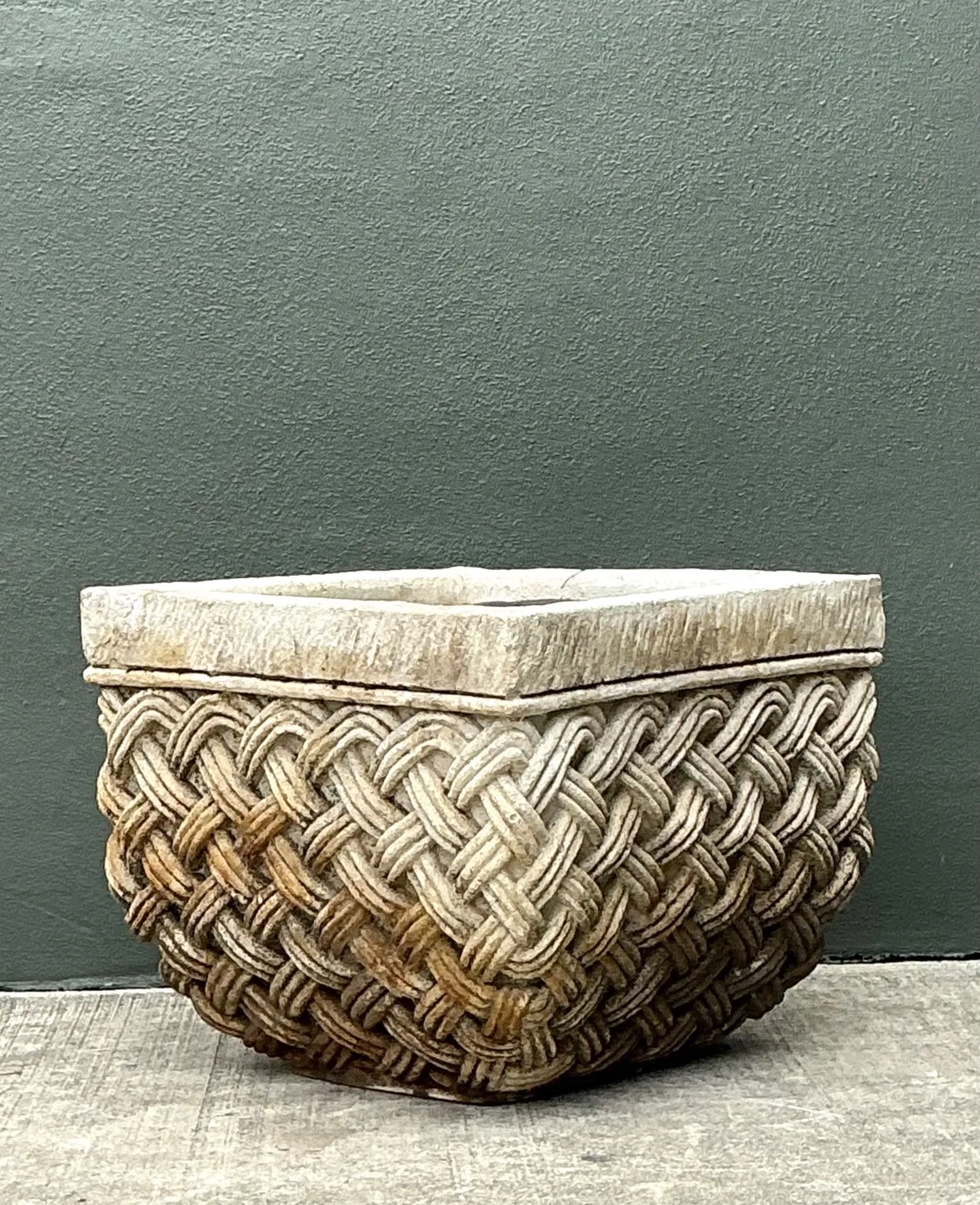 Vintage Basketweave Stone Planter — additional photo 5