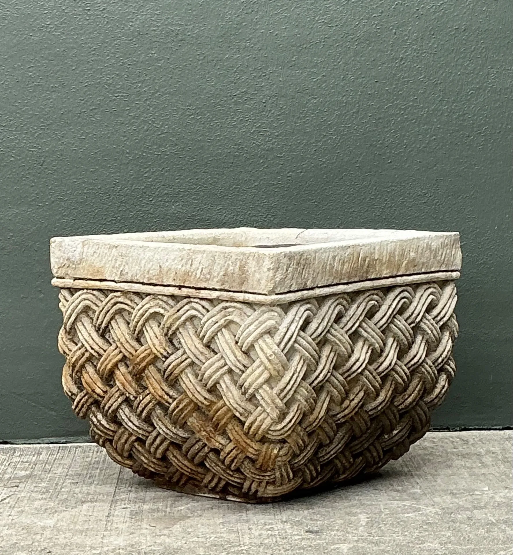 Vintage Basketweave Stone Planter — additional photo 7