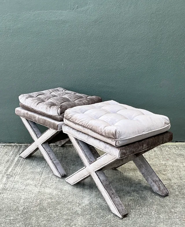 Vintage Tufted Velvet X Benches - A Pair — additional photo 7