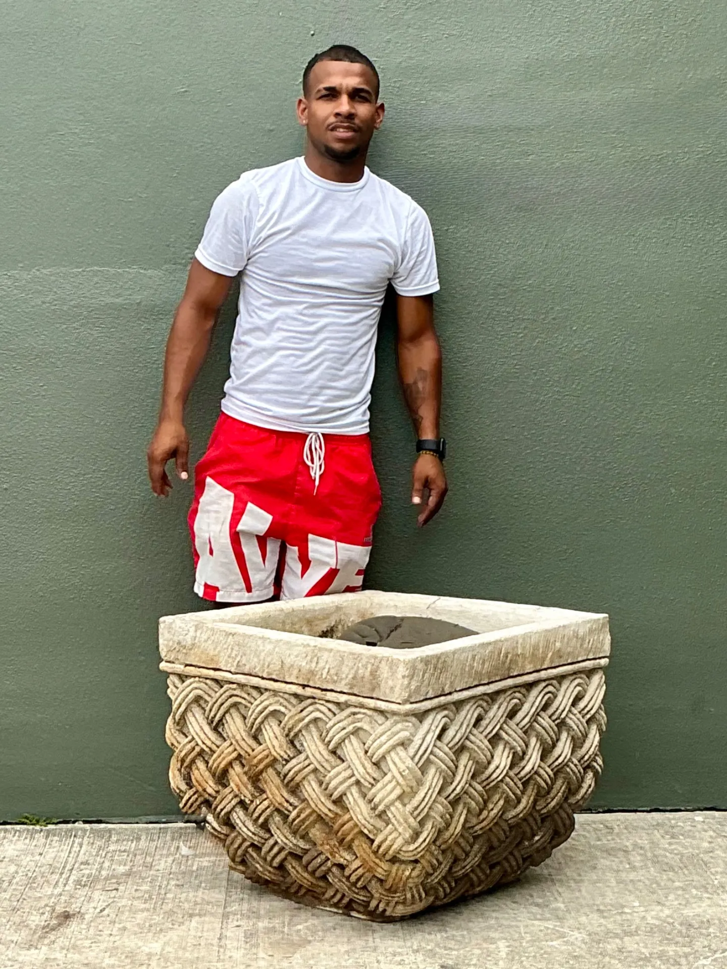 Vintage Basketweave Stone Planter — additional photo 1