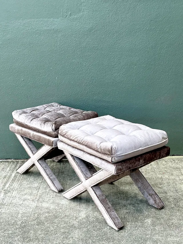 Vintage Tufted Velvet X Benches - A Pair — additional photo 5