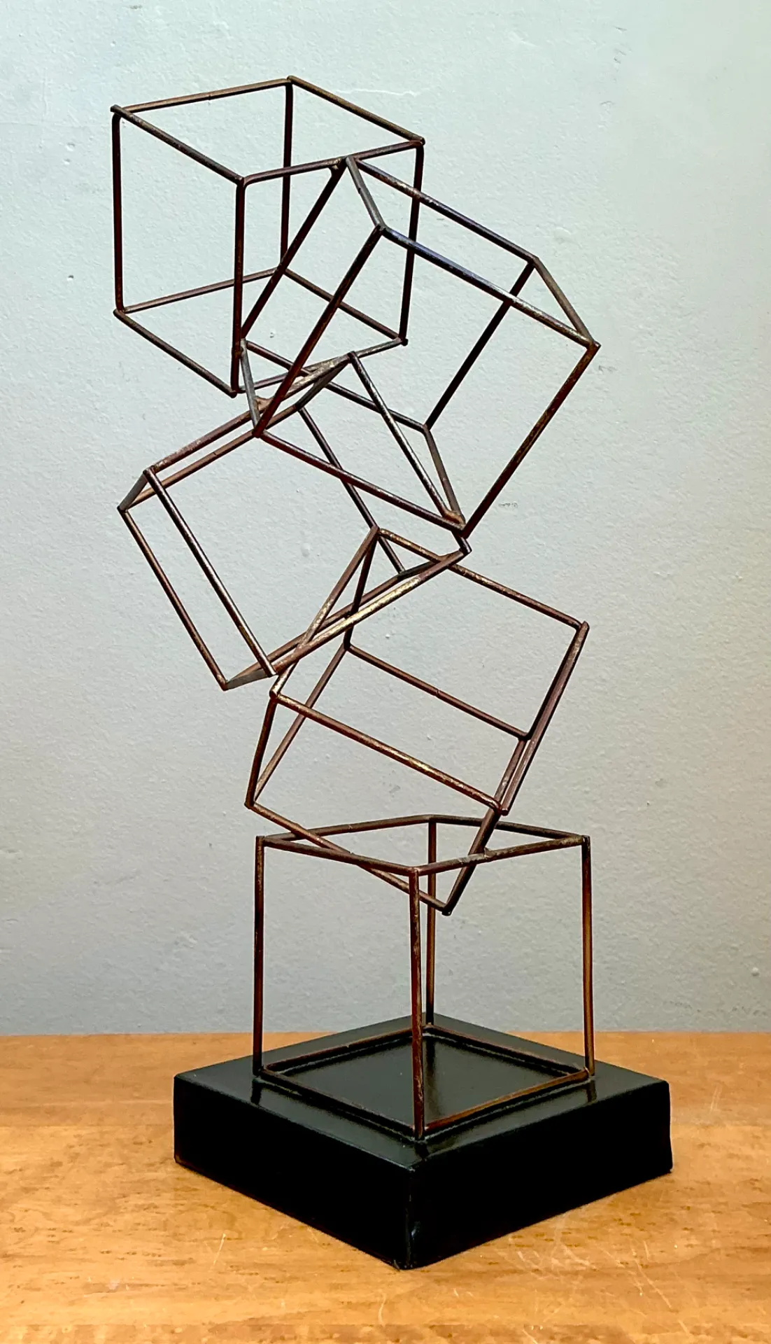 Vintage Geometric Metal Cube Sculpture — additional photo 2