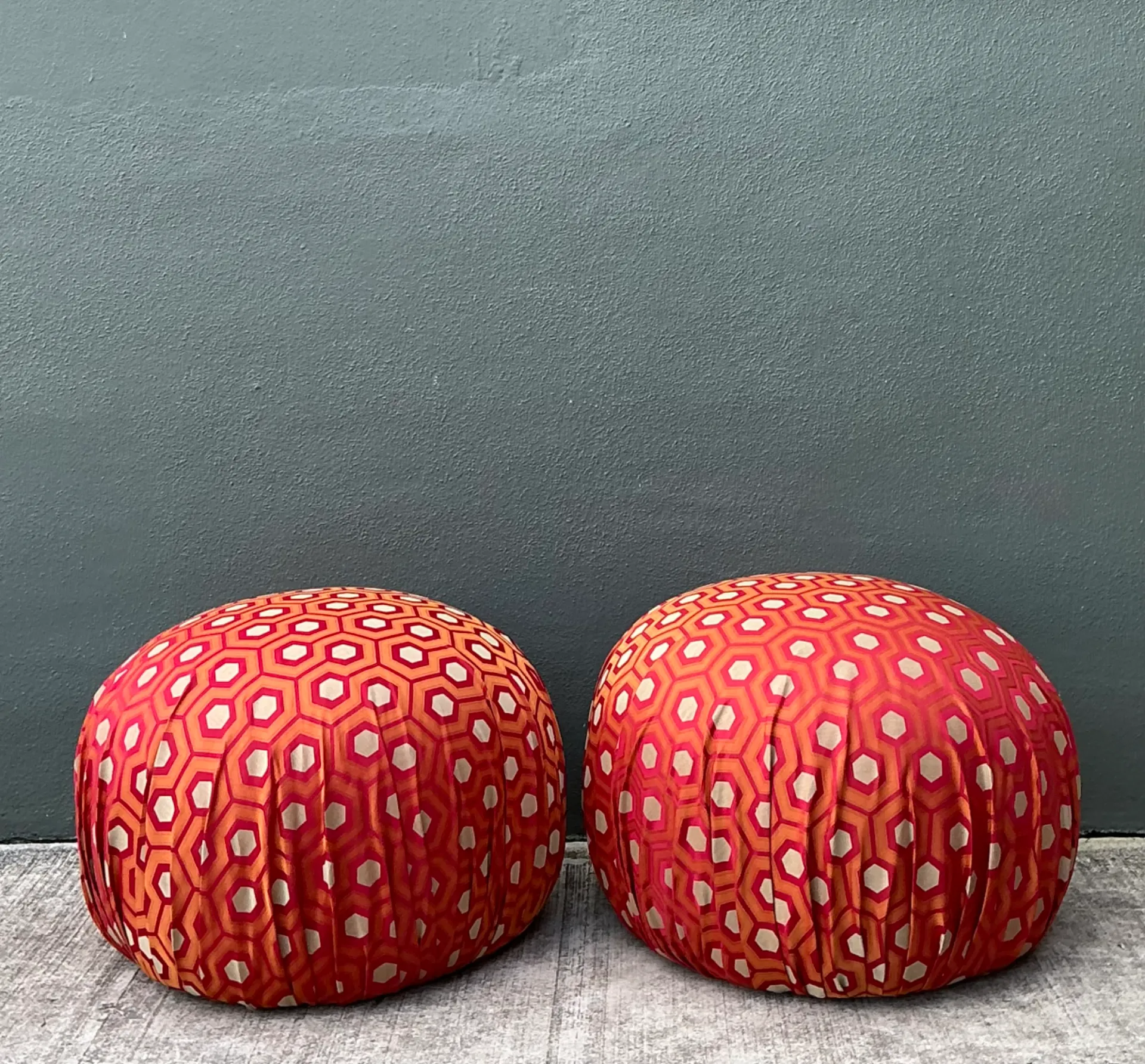 Vintage Geometric Fabric Poufs - Pair — additional photo 6