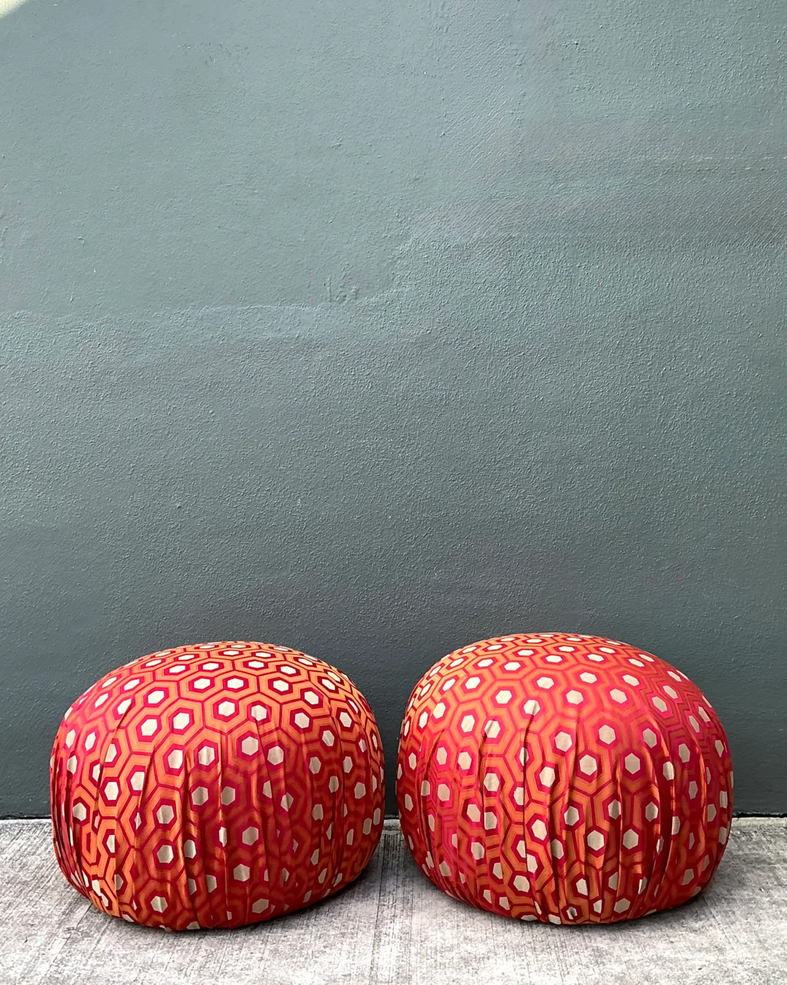 Vintage Geometric Fabric Poufs - Pair — additional photo 3