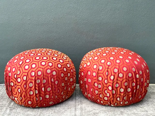 Vintage Geometric Fabric Poufs - Pair — additional photo 1