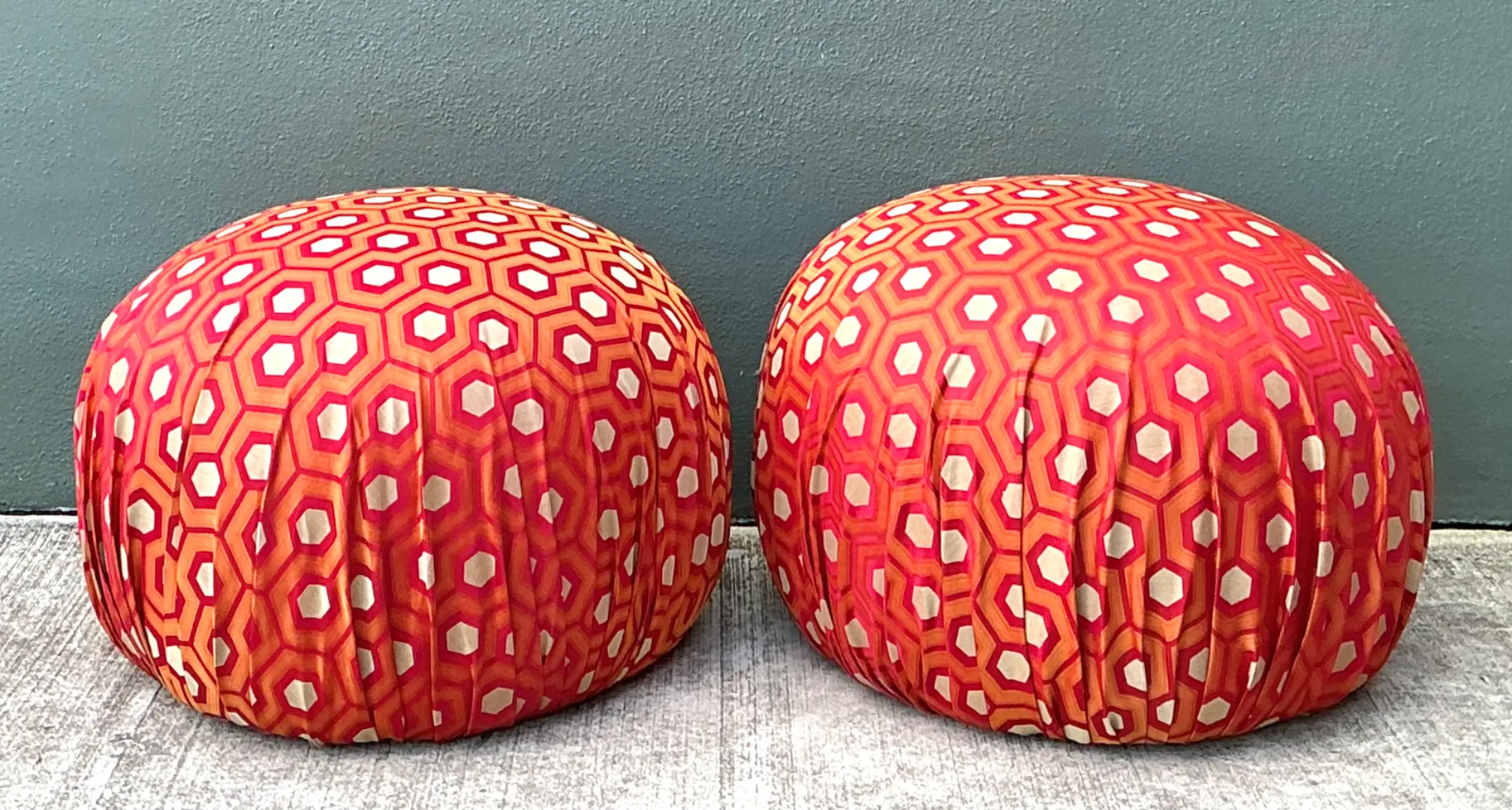 Vintage Geometric Fabric Poufs - Pair — additional photo 8