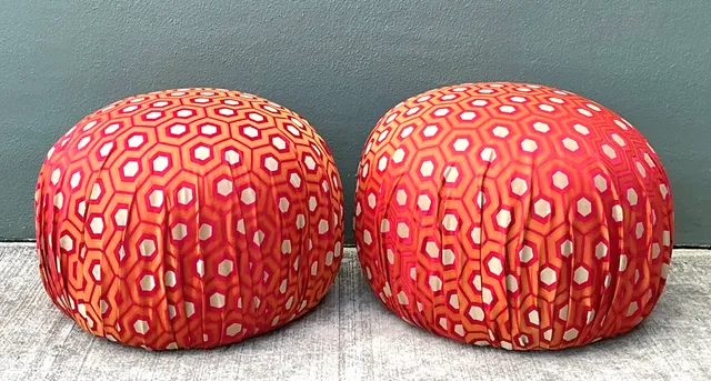 Vintage Geometric Fabric Poufs - Pair — additional photo 8