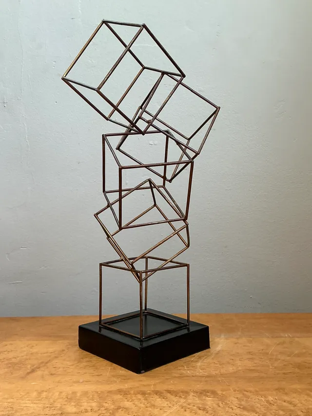 Vintage Geometric Metal Cube Sculpture — additional photo 3
