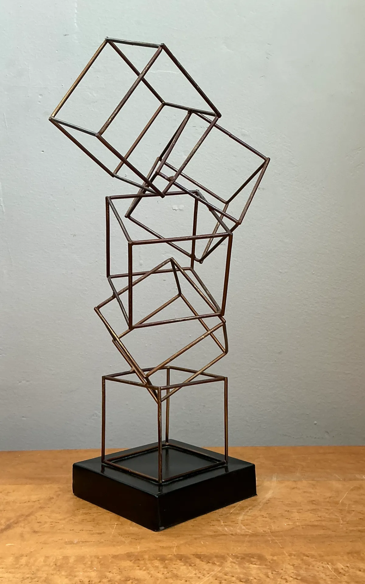 Vintage Geometric Metal Cube Sculpture