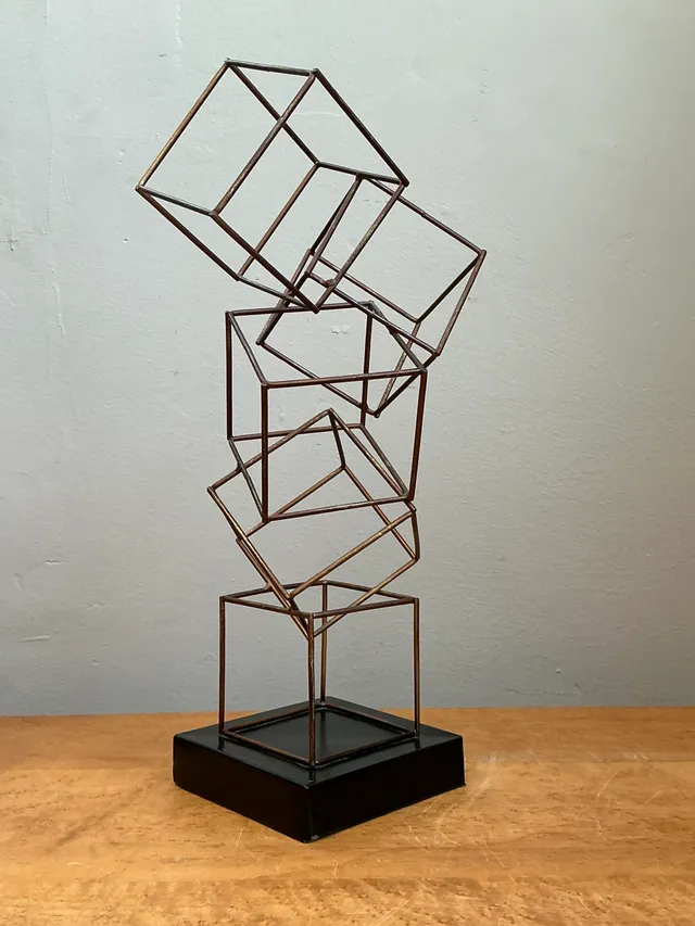 Vintage Geometric Metal Cube Sculpture — additional photo 1