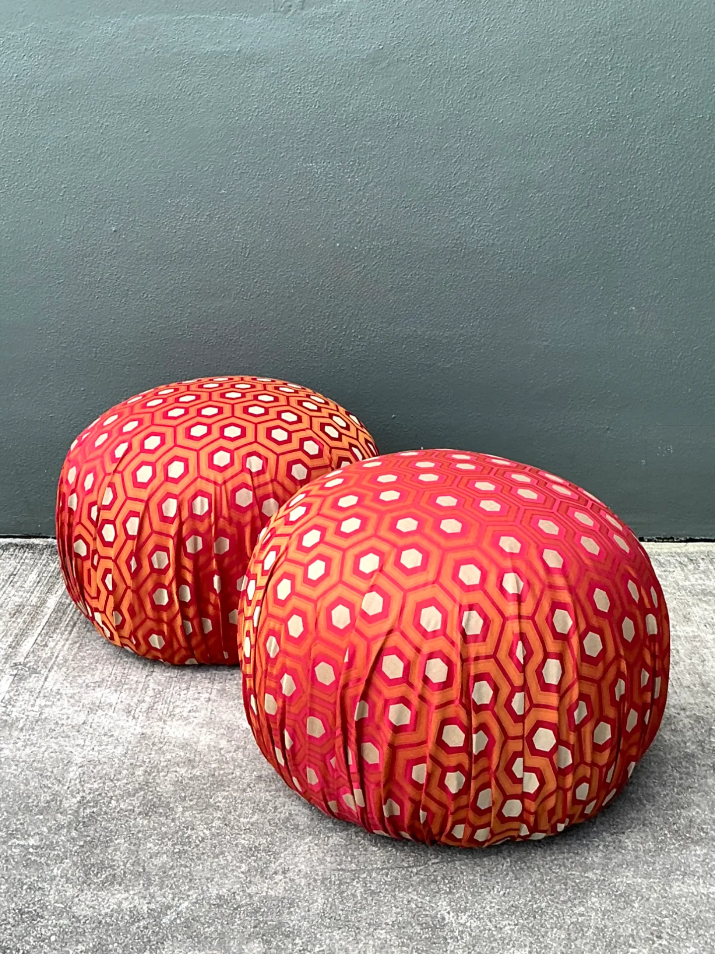 Vintage Geometric Fabric Poufs - Pair — additional photo 5