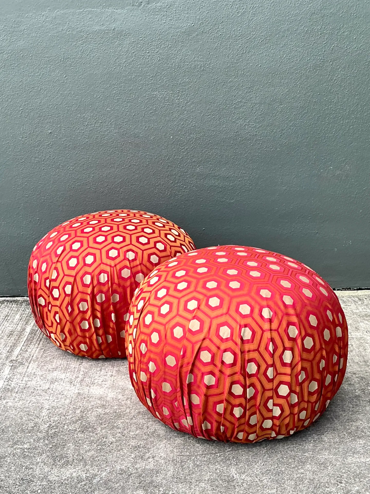 Vintage Geometric Fabric Poufs - Pair — additional photo 4