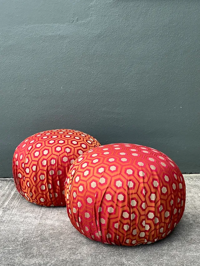 Vintage Geometric Fabric Poufs - Pair — additional photo 7