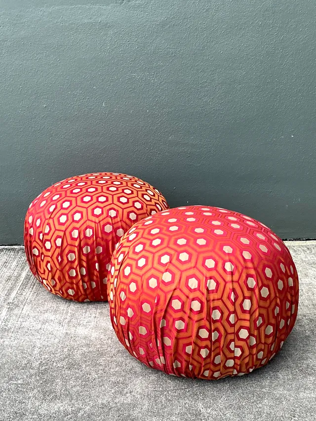 Vintage Geometric Fabric Poufs - Pair — additional photo 2