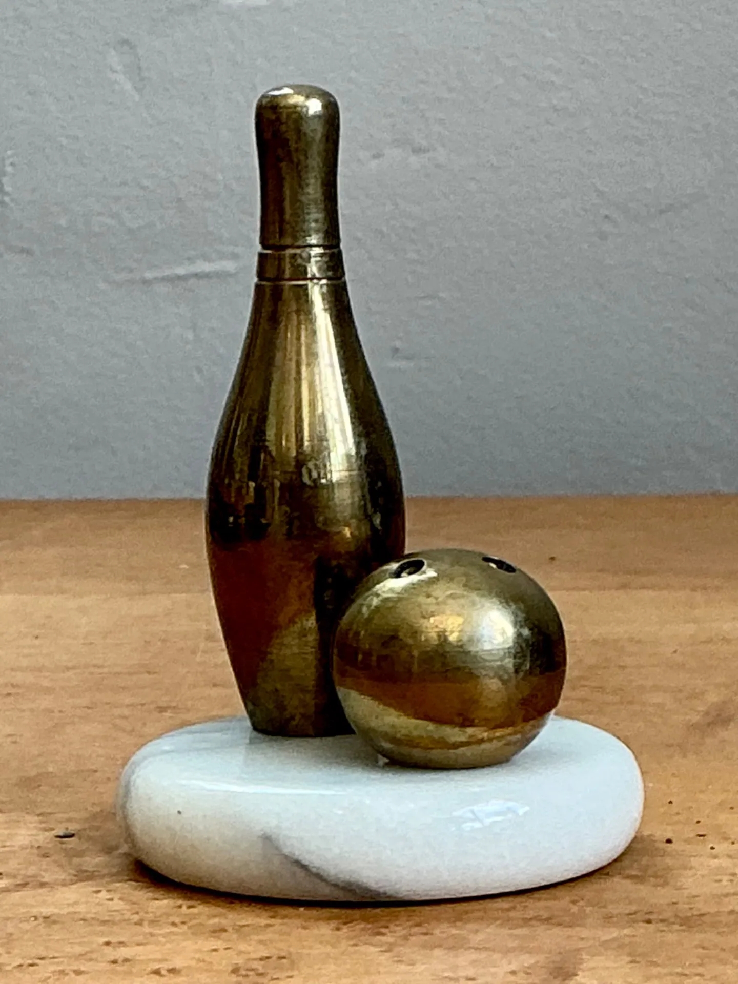 Vintage Brass Bowling Pin and Ball Sculpture — additional photo 3