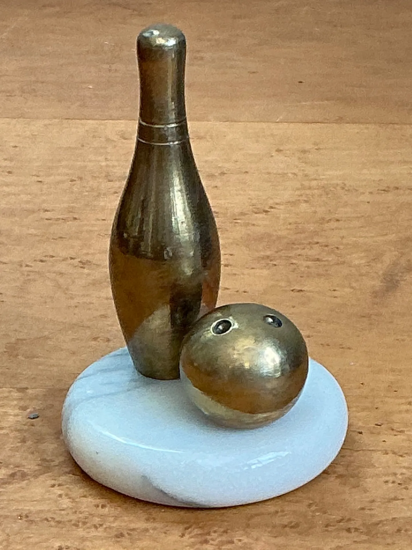 Vintage Brass Bowling Pin and Ball Sculpture — additional photo 1