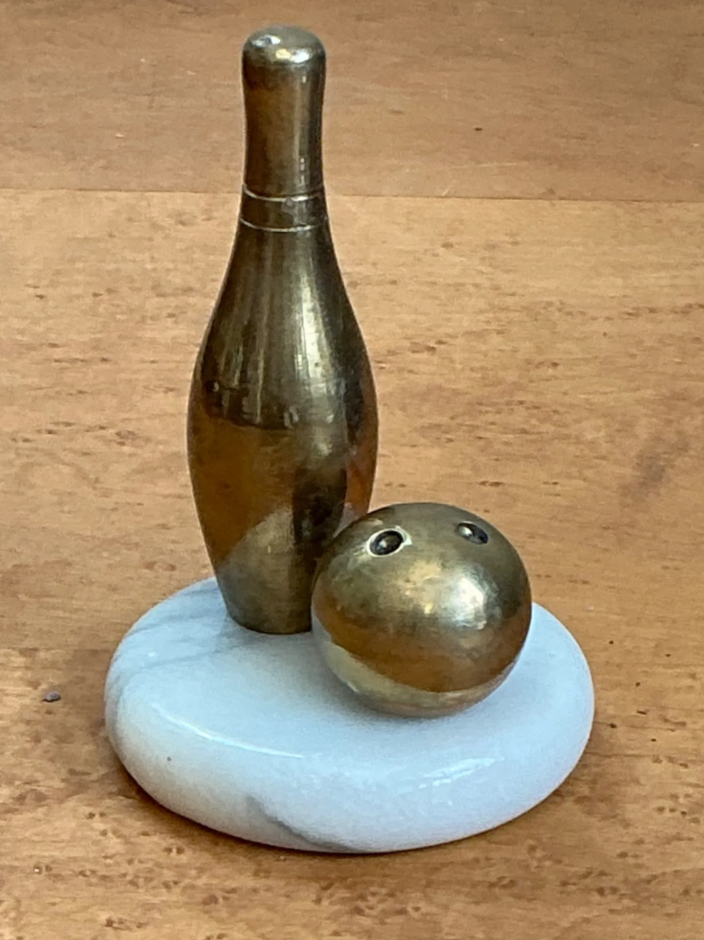 Vintage Brass Bowling Pin and Ball Sculpture — additional photo 2