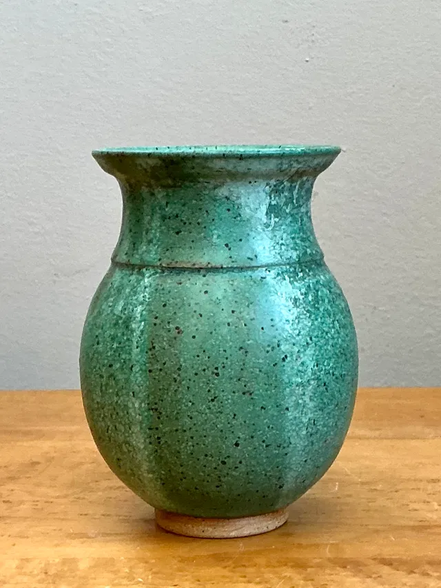 Vintage Speckled Green Ceramic Vase — additional photo 6