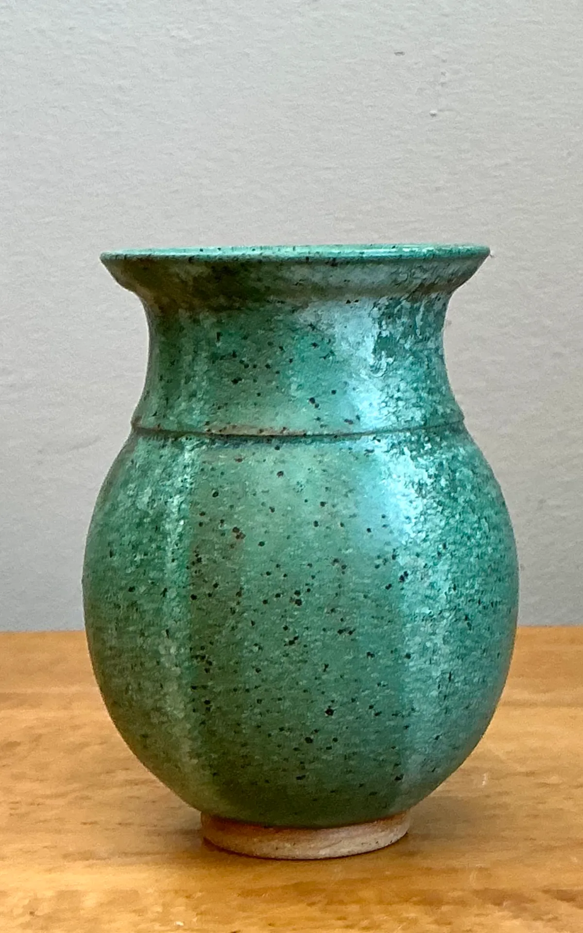 Vintage Speckled Green Ceramic Vase