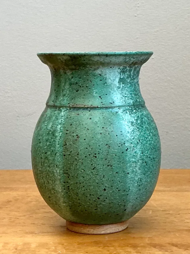 Vintage Speckled Green Ceramic Vase — additional photo 5