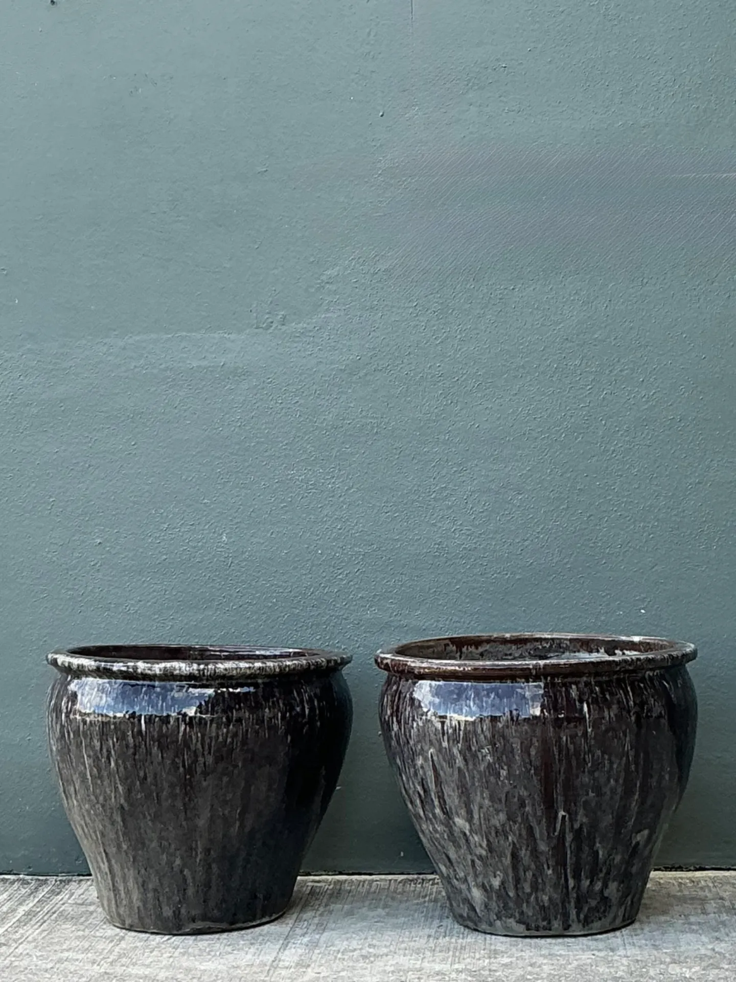 Vintage Glazed Ceramic Planters - Pair — additional photo 2