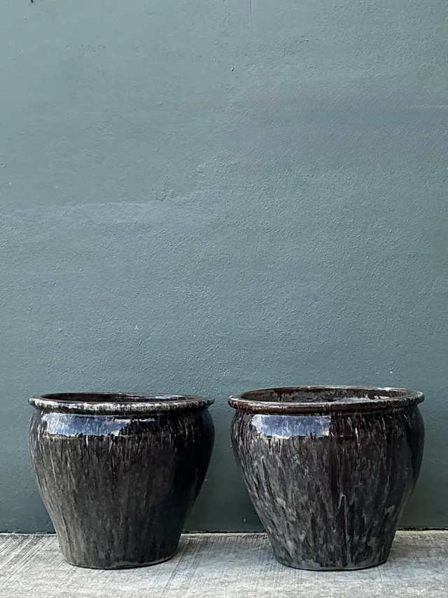 Vintage Glazed Ceramic Planters - Pair — additional photo 2