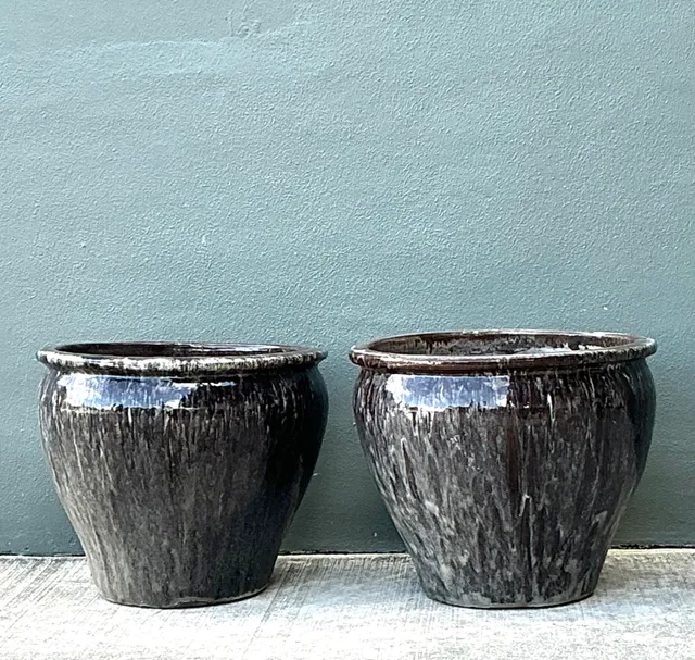 Vintage Glazed Ceramic Planters - Pair — additional photo 6