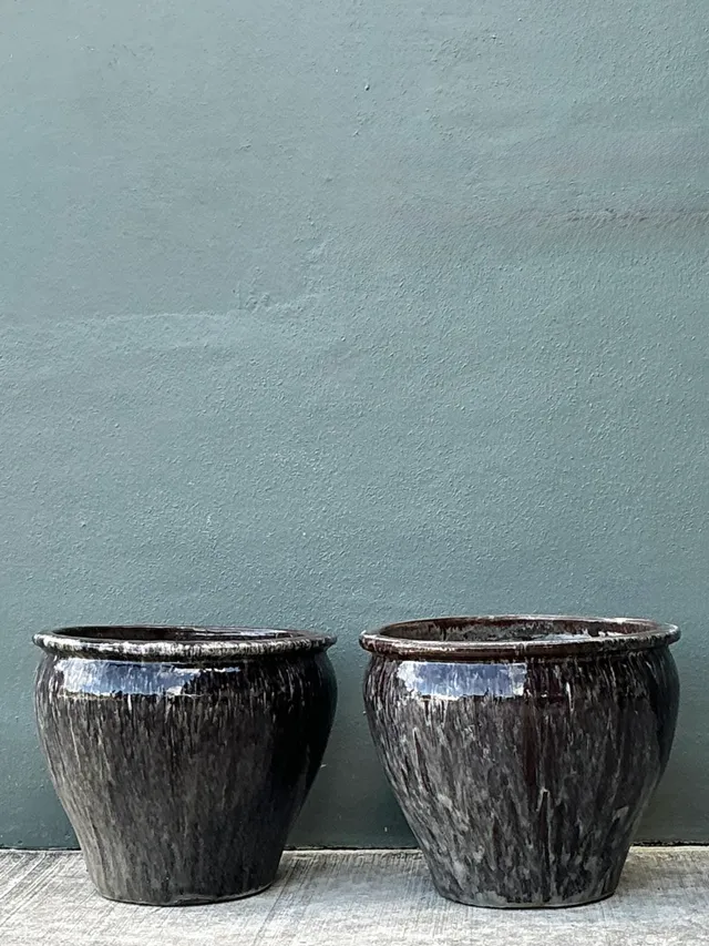 Vintage Glazed Ceramic Planters - Pair — additional photo 8