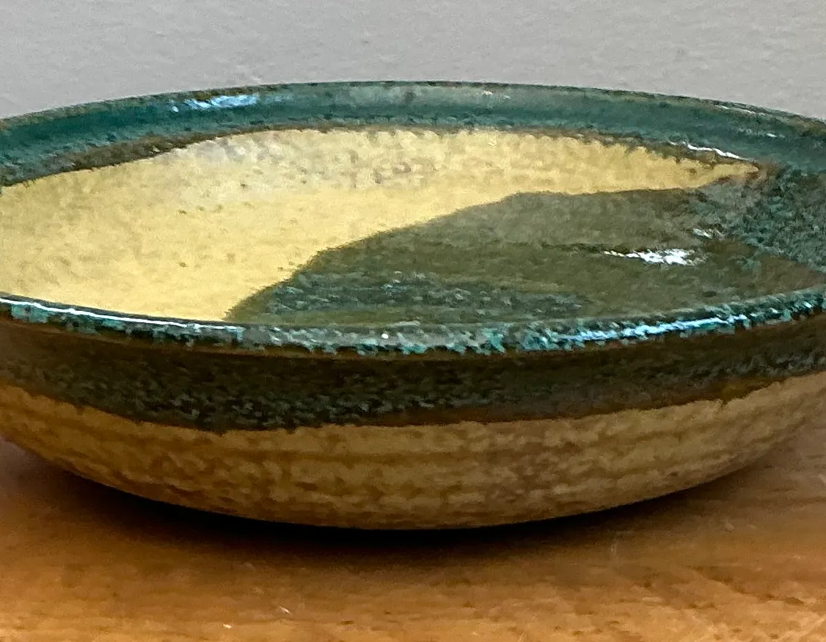 Vintage Abstract Glazed Pottery Bowl