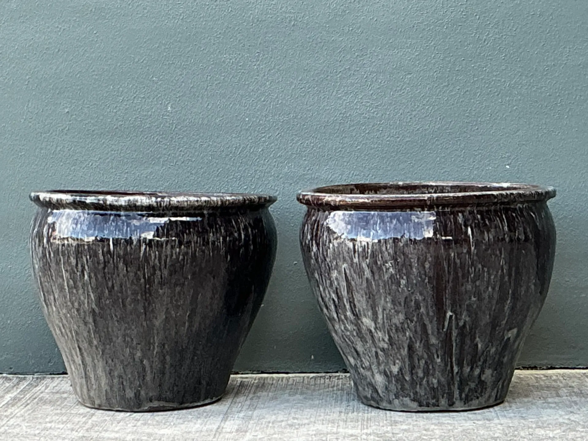 Vintage Glazed Ceramic Planters - Pair — additional photo 3