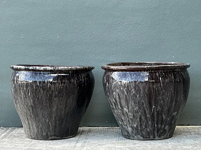 Vintage Glazed Ceramic Planters - Pair — additional photo 3