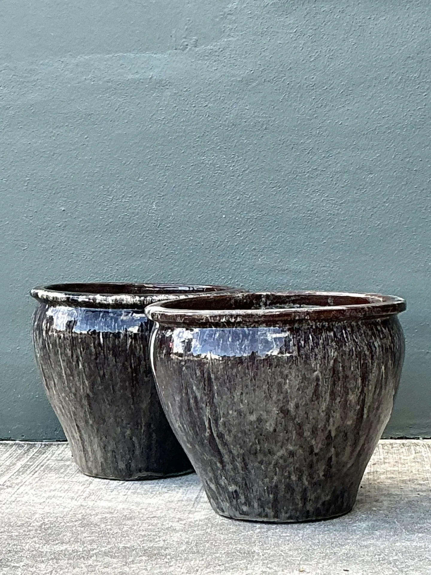 Vintage Glazed Ceramic Planters - Pair — additional photo 1