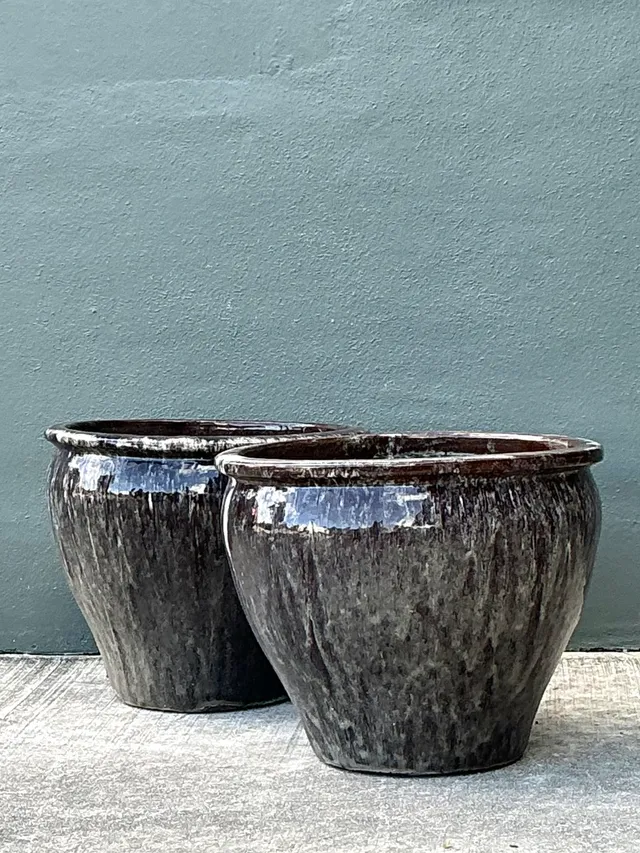 Vintage Glazed Ceramic Planters - Pair — additional photo 1