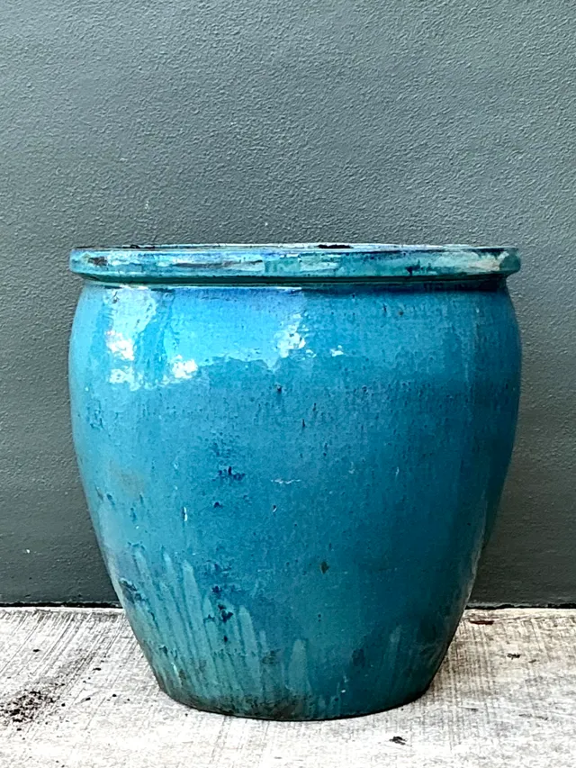 Vintage Blue Glazed Ceramic Planter — additional photo 3