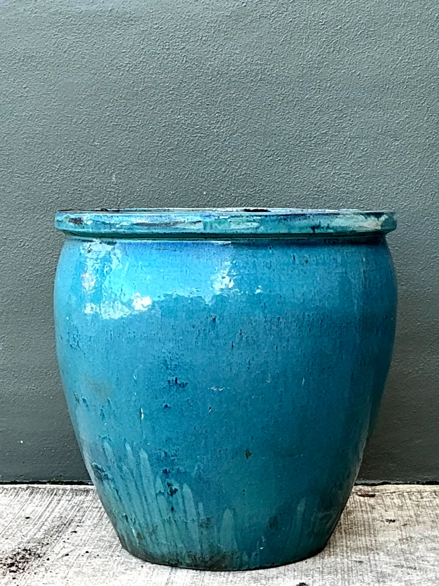 Vintage Blue Glazed Ceramic Planter — additional photo 5