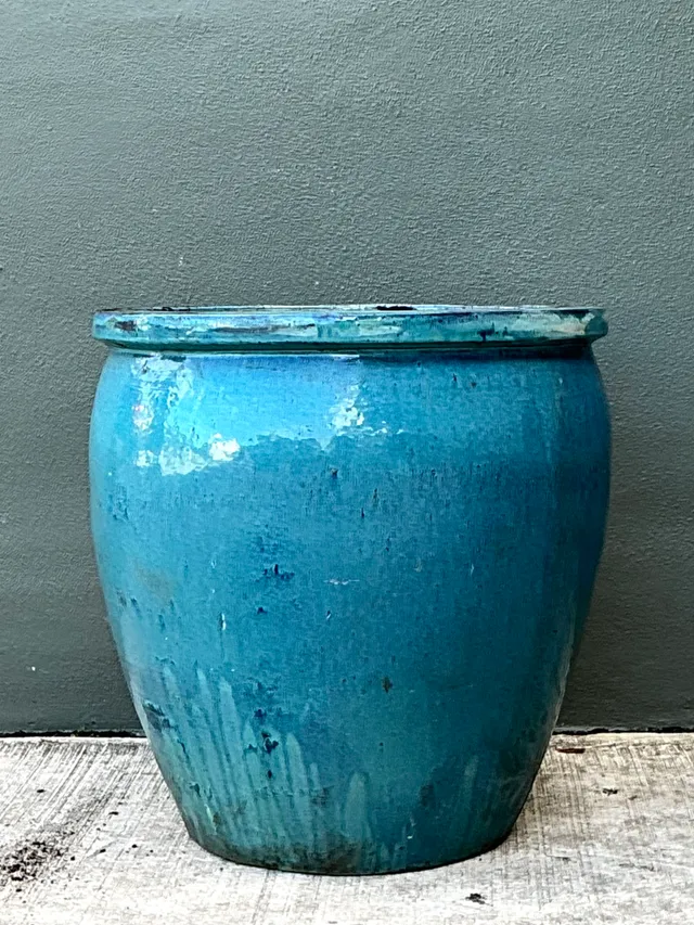 Vintage Blue Glazed Ceramic Planter — additional photo 1
