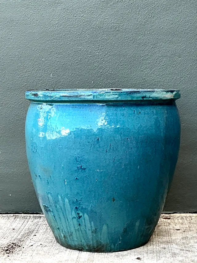 Vintage Blue Glazed Ceramic Planter — additional photo 6