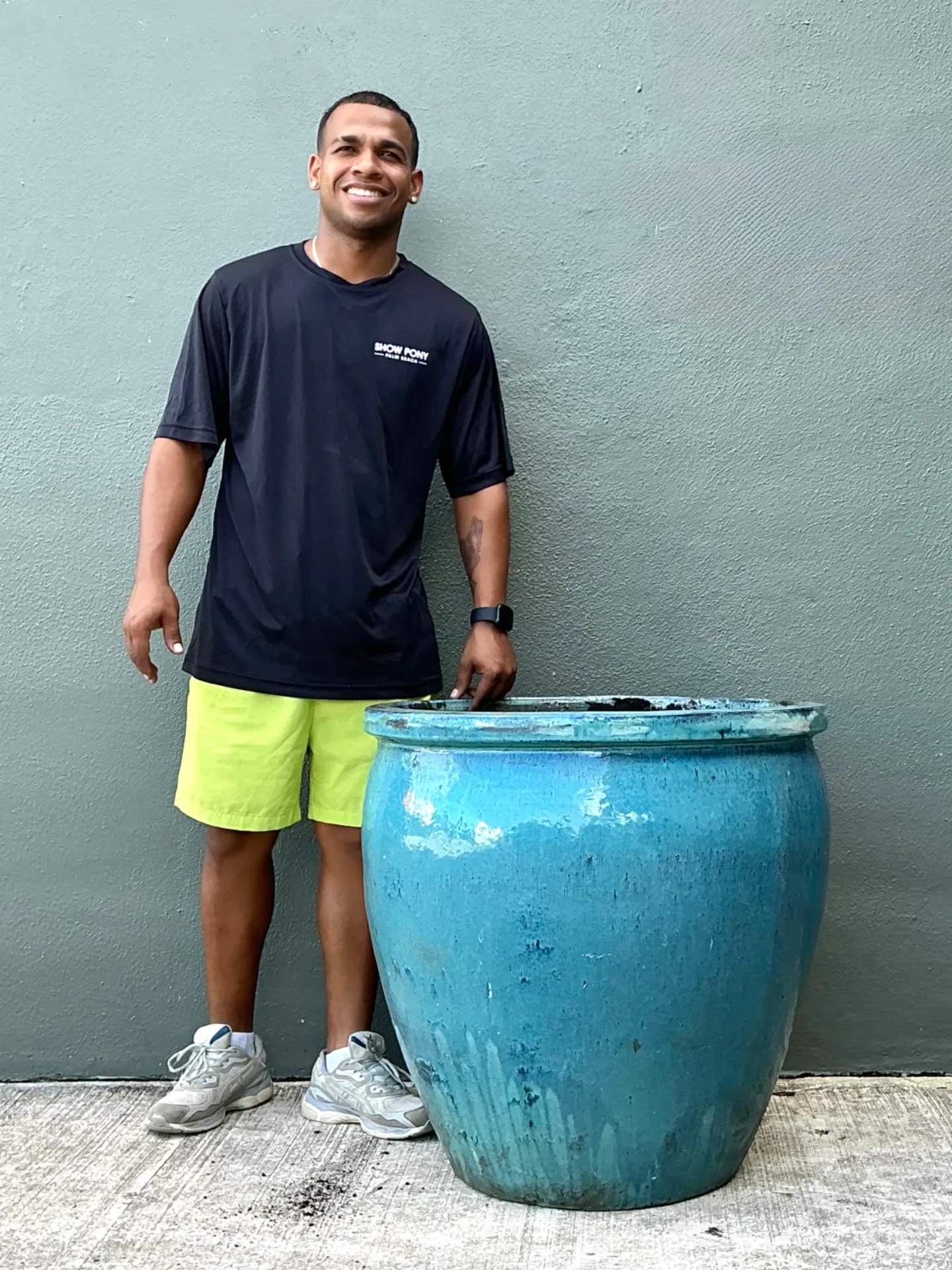 Vintage Blue Glazed Ceramic Planter — additional photo 4