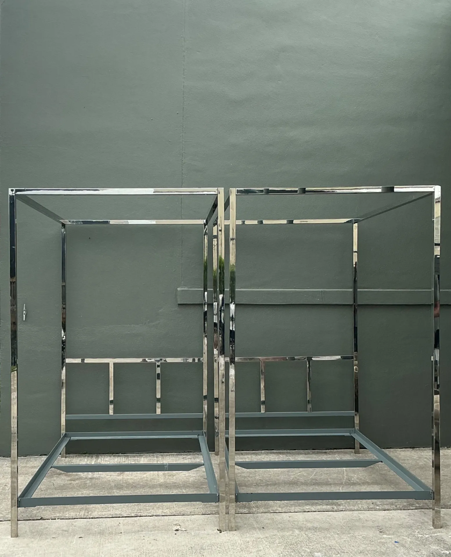 Vintage Chrome Twin Canopy Bed Frames After Milo Baughman — additional photo 1