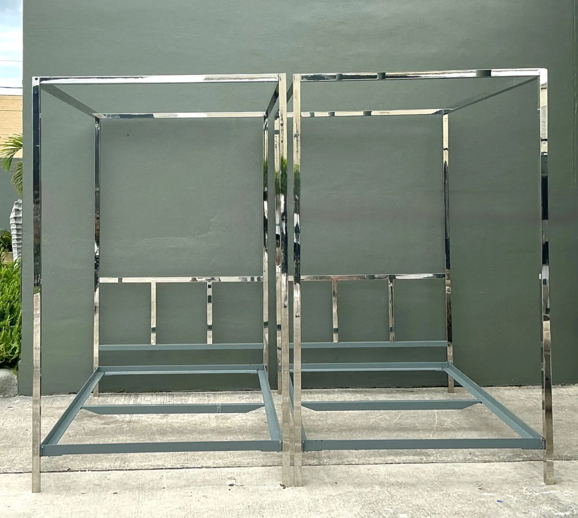 Vintage Chrome Twin Canopy Bed Frames After Milo Baughman — additional photo 4