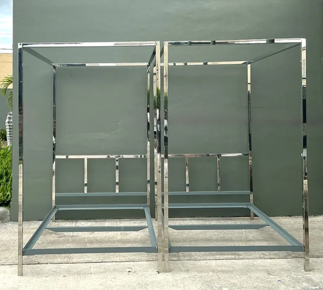 Vintage Chrome Twin Canopy Bed Frames After Milo Baughman — additional photo 4