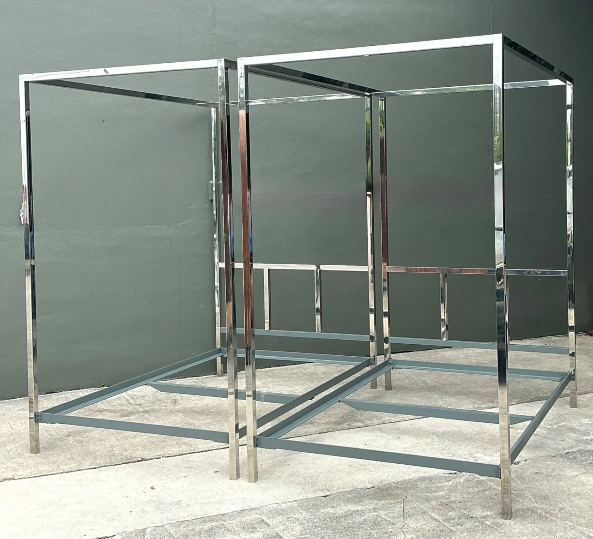 Vintage Chrome Twin Canopy Bed Frames After Milo Baughman — additional photo 2